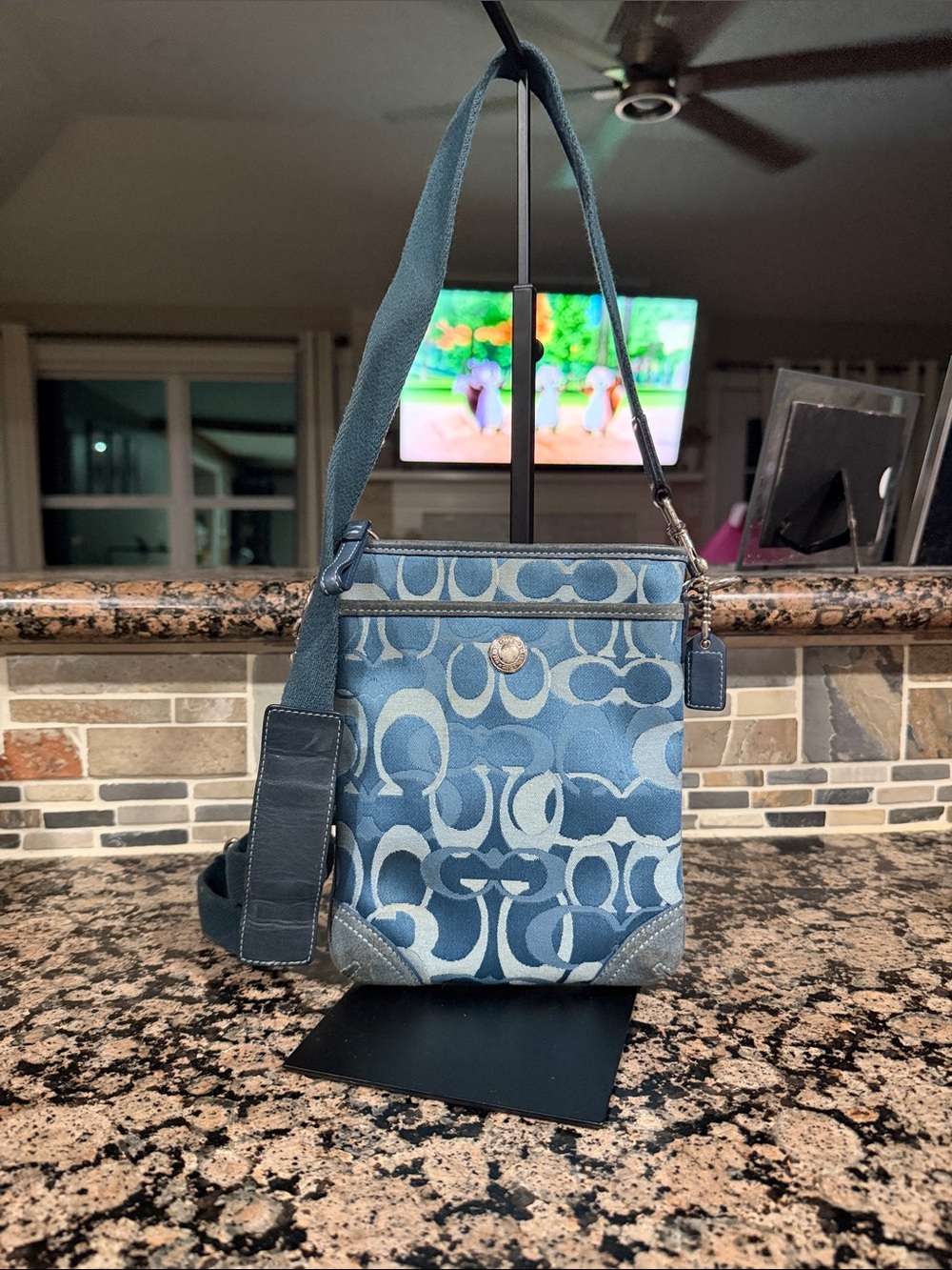 Coach denim like blue Optic Signature Swing Pack Crossbody